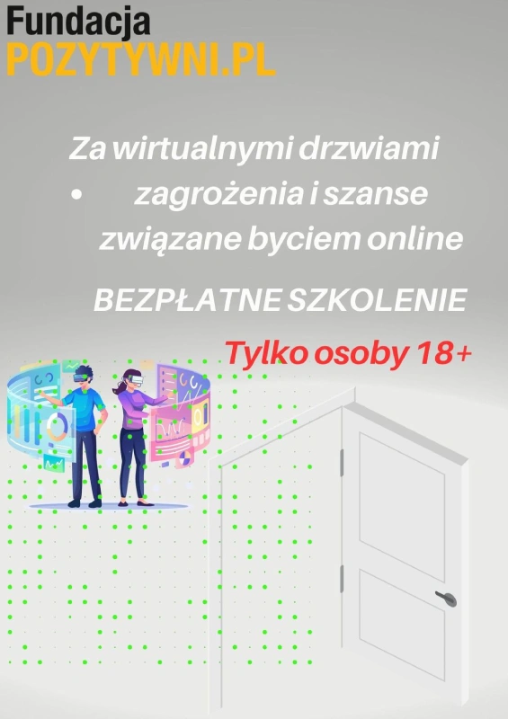 Banner Szkolenie "Za wirtualnymi drzwiami" cz.1 "Zagrożenia i szanse związane byciem online"